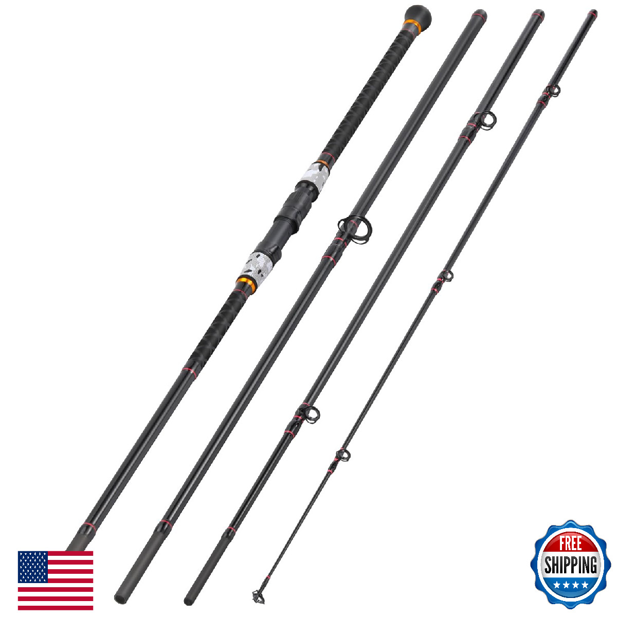Sougayilang Surf Fishing Rod Portable Travel MH/H Surf Spinning Rod 4 Piece Carb