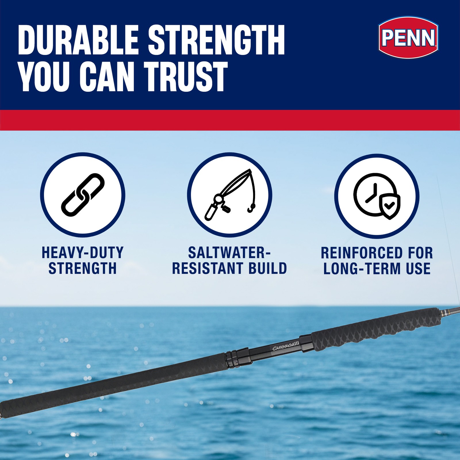 Penn Carnage III Spinning Jigging Rod, 6’6″ Length Fishing Pole, Medium Power