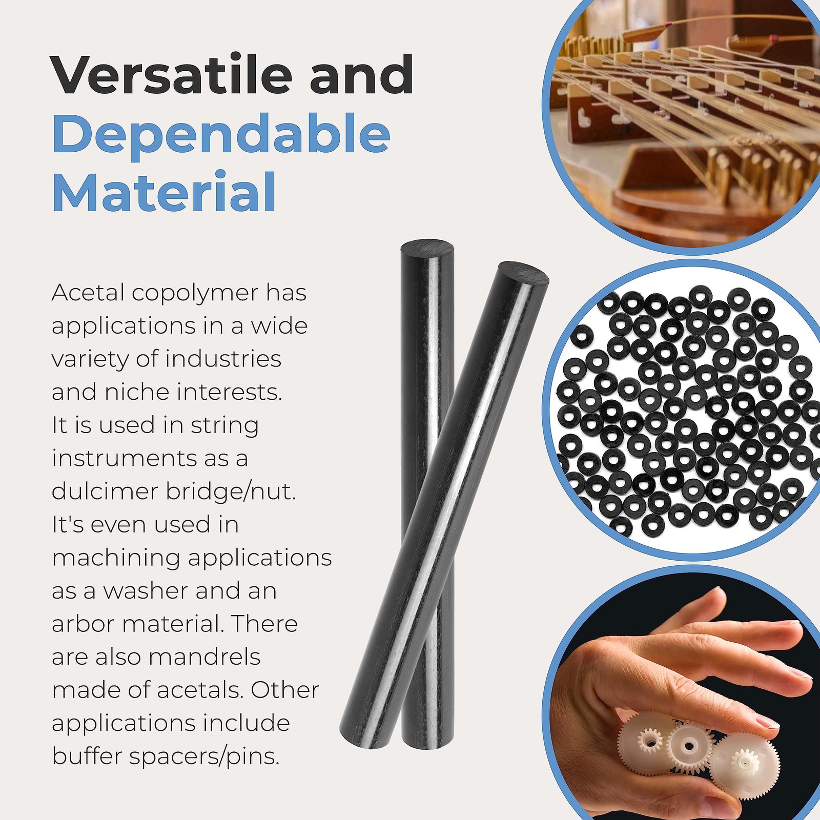 (2 Pack) Round Acetal Copolymer Rods – Standard Tolerance 1 ½ -Inch Diameter …