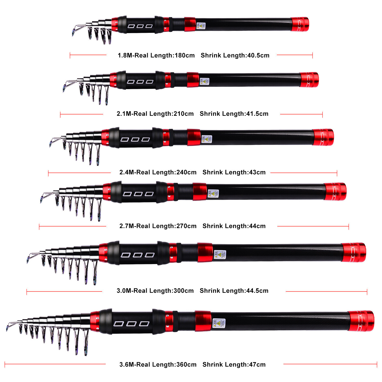 1.8-3.6M ultrashort Telescopic Fishing Rod Carbon Fiber Travel Sea Spinning Pole
