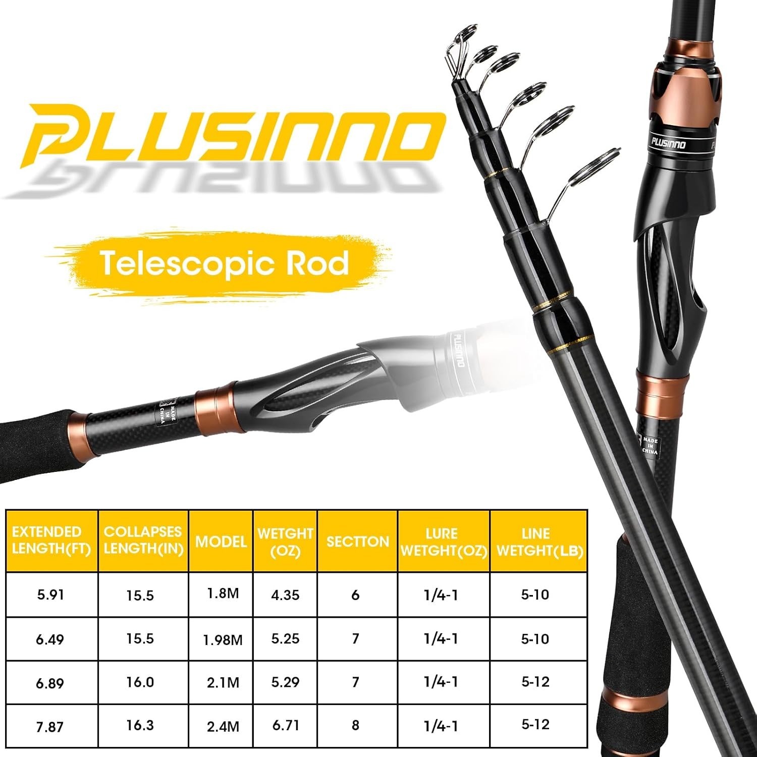 Fishing Rod and Reel Combos, Carbon Fiber Telescopic Rod 12+1 Bearings Spinning