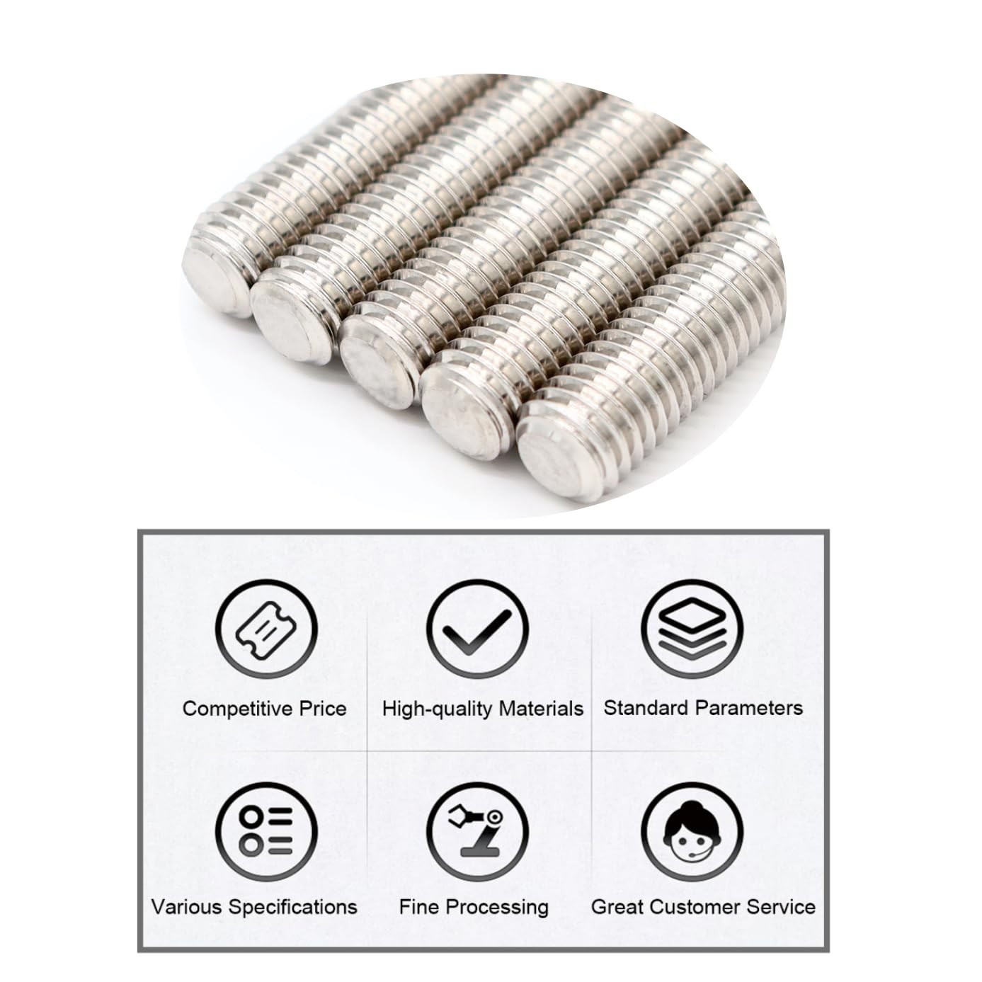 10″ Long 1/4″-20 Stainless Steel Threaded Studs – Rust & Corrosion Resistant