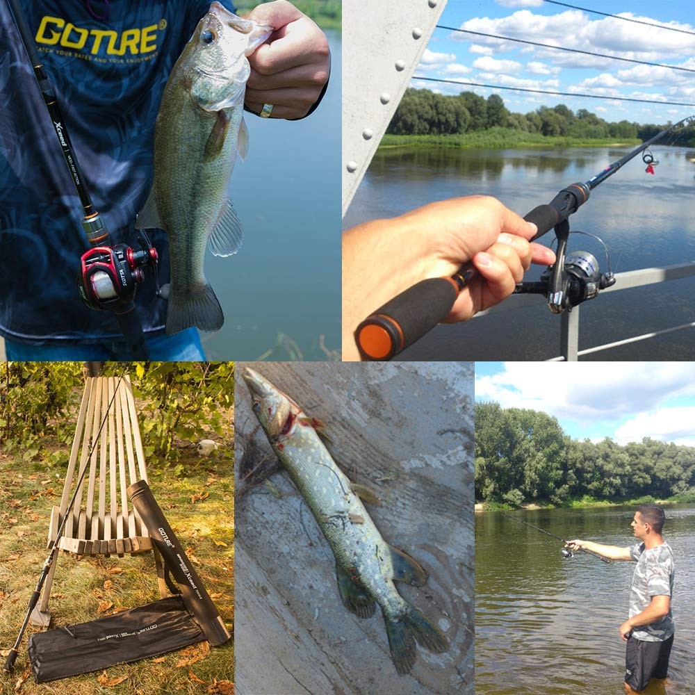 Goture Fishing Rods Spinning Travel Fishing Pole Pack Case Portable 4 Sections