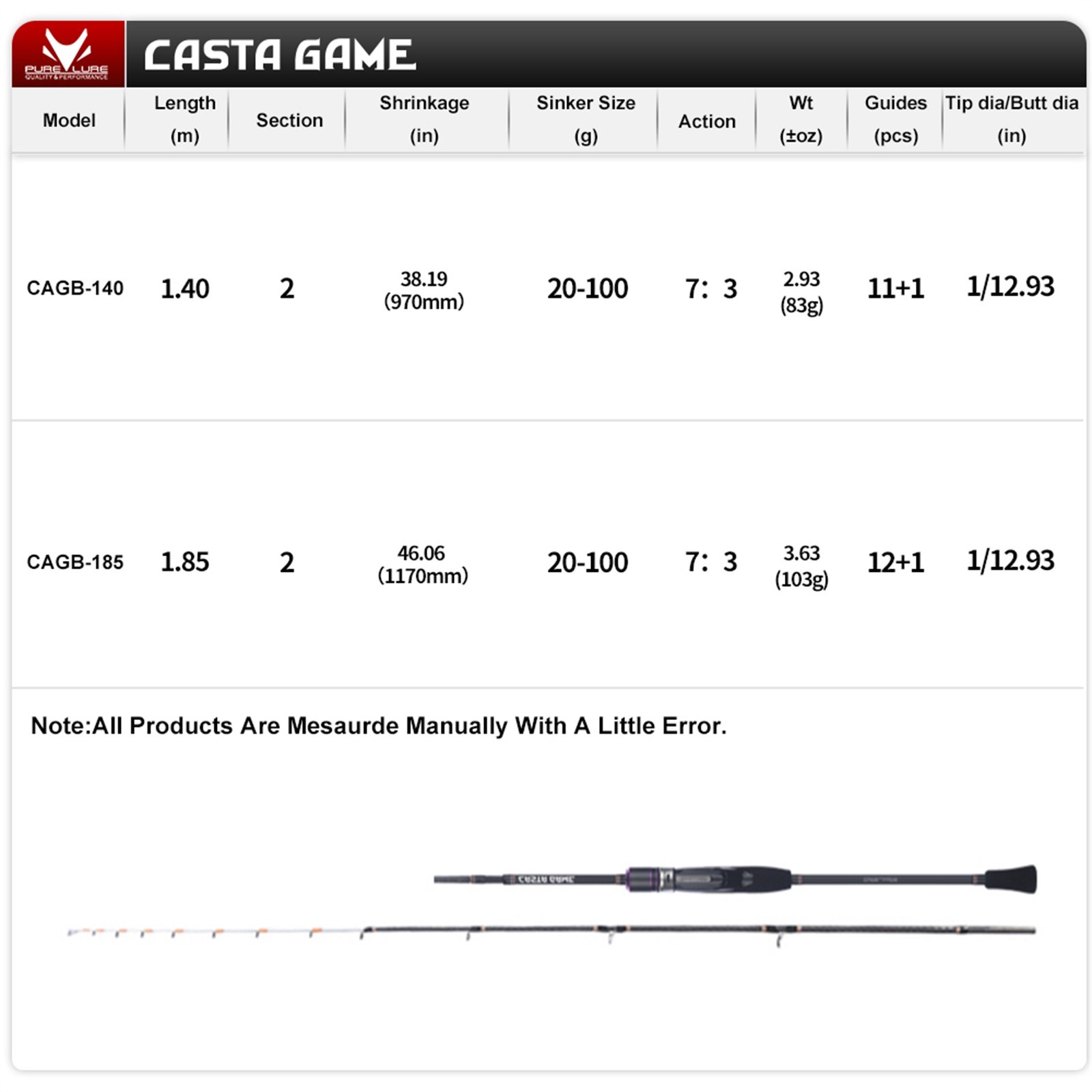 PURELURE CASTA GAME Boat Sea Saltwater Lure Fishing Rod Casting Lightweight