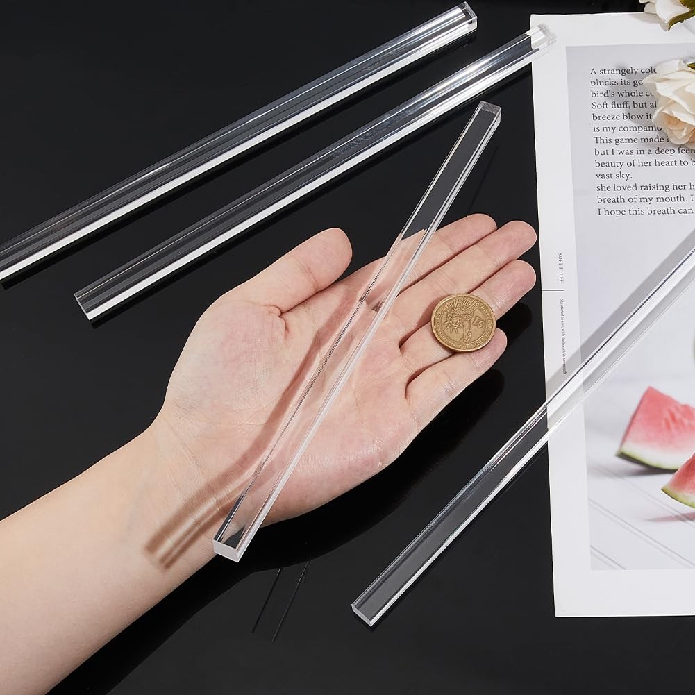 4 PCS Acrylic Square Rod 248x10x10mm Clear Stick Dowel Solid Bar DIY Model