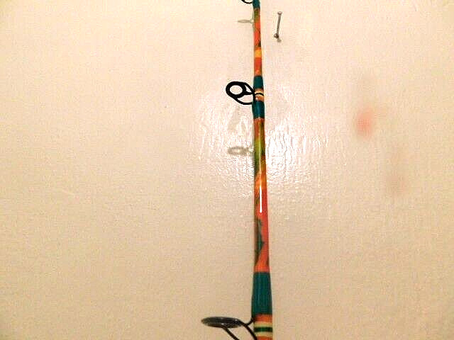 CUSTOM SPINNING ROD 7 FT40-80 LB TROPICAL ORANGE,GREEN YELLOW MARBLE NEW