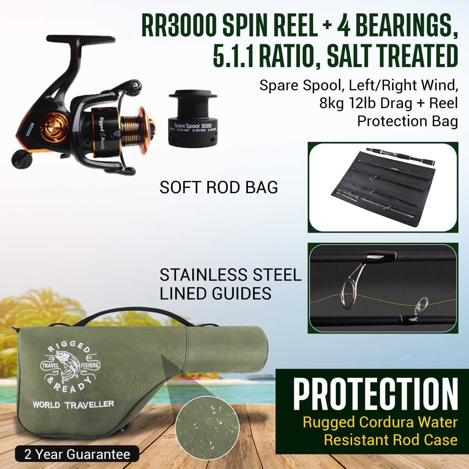 World Traveler Compact Travel Fishing Rod-Reel-Case combo Spin & General Fishing