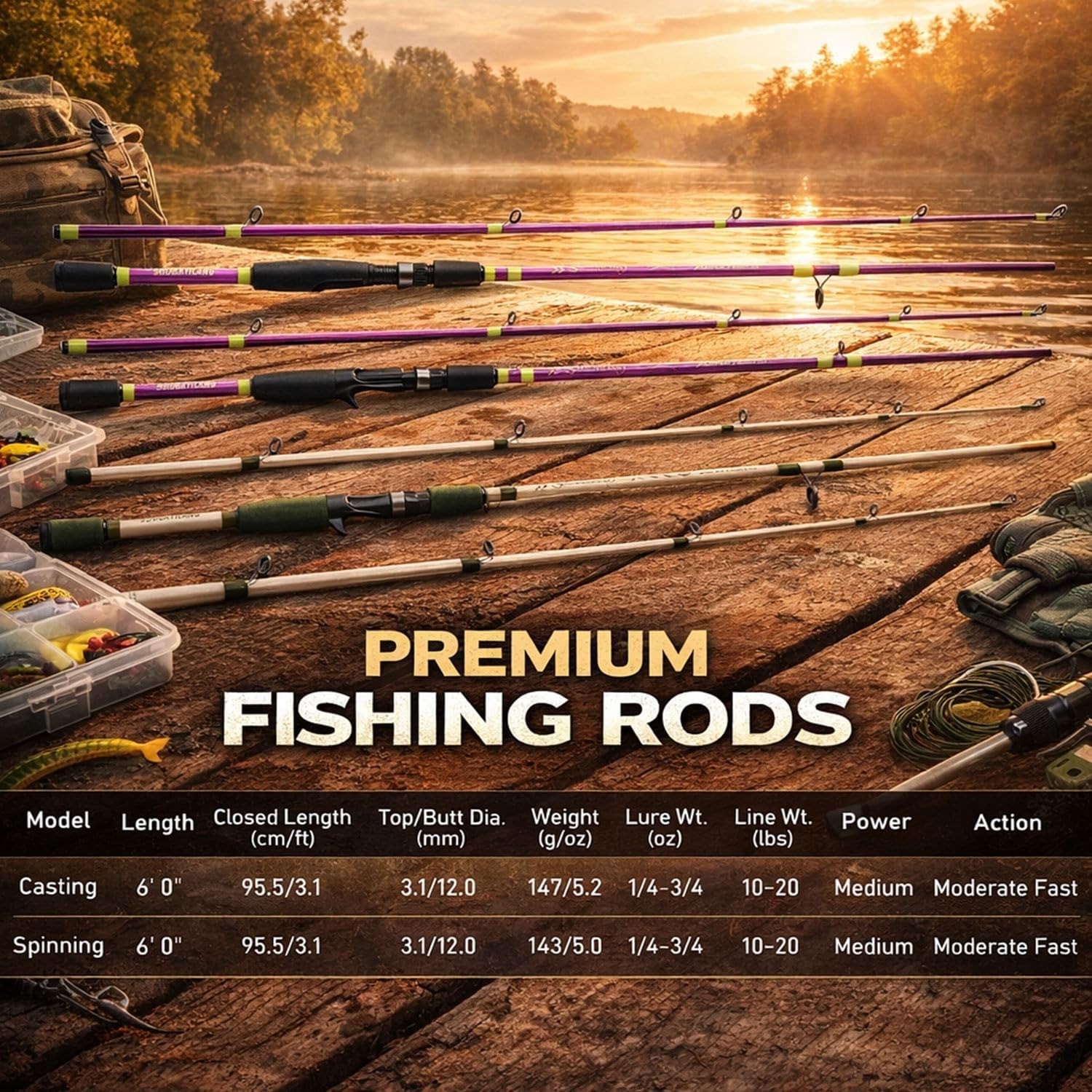 24T Carbon Glass Spinning Rod 2pc 6ft Bass Trout Crappie Travel Fishing – Green