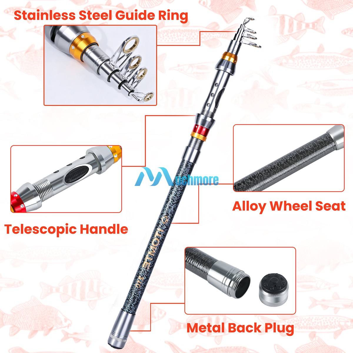 Carbon Fiber Fishing Rod Spinning Casting Pole Telescopic Fishing Rod 20-50lbs