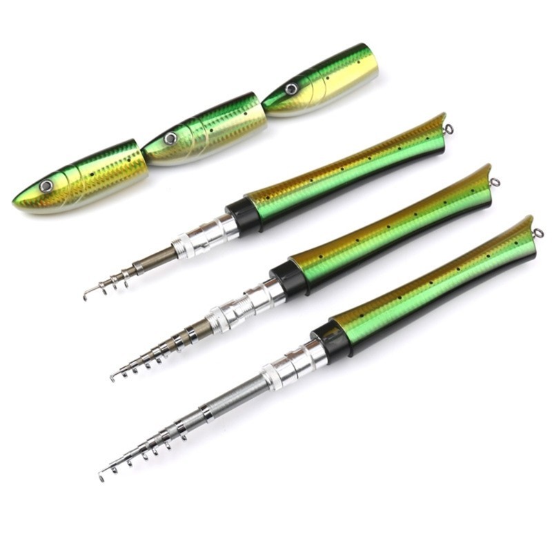 Mini Pen Fishings Rod Fish Shaped Telescopic Spinnings Rod Sea Ice Fishings