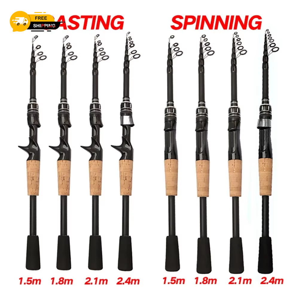 Lightweight Baitcasting Fishing Rod Telescopic 8g-25g Carbon Wooden Handle
