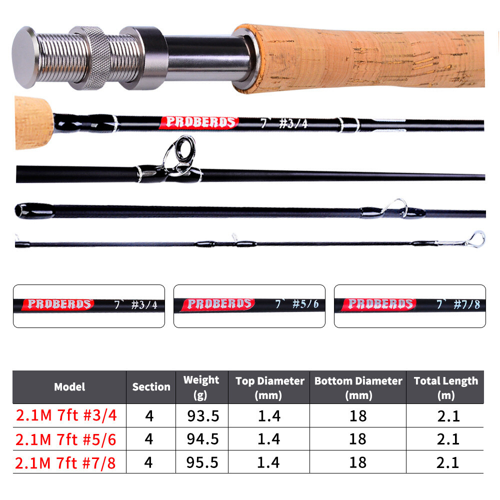 Fly Rod 7ft 3/4 5/6 7/8WT Graphite Fast Action Fly Fishing Rod Trout 4 Piece