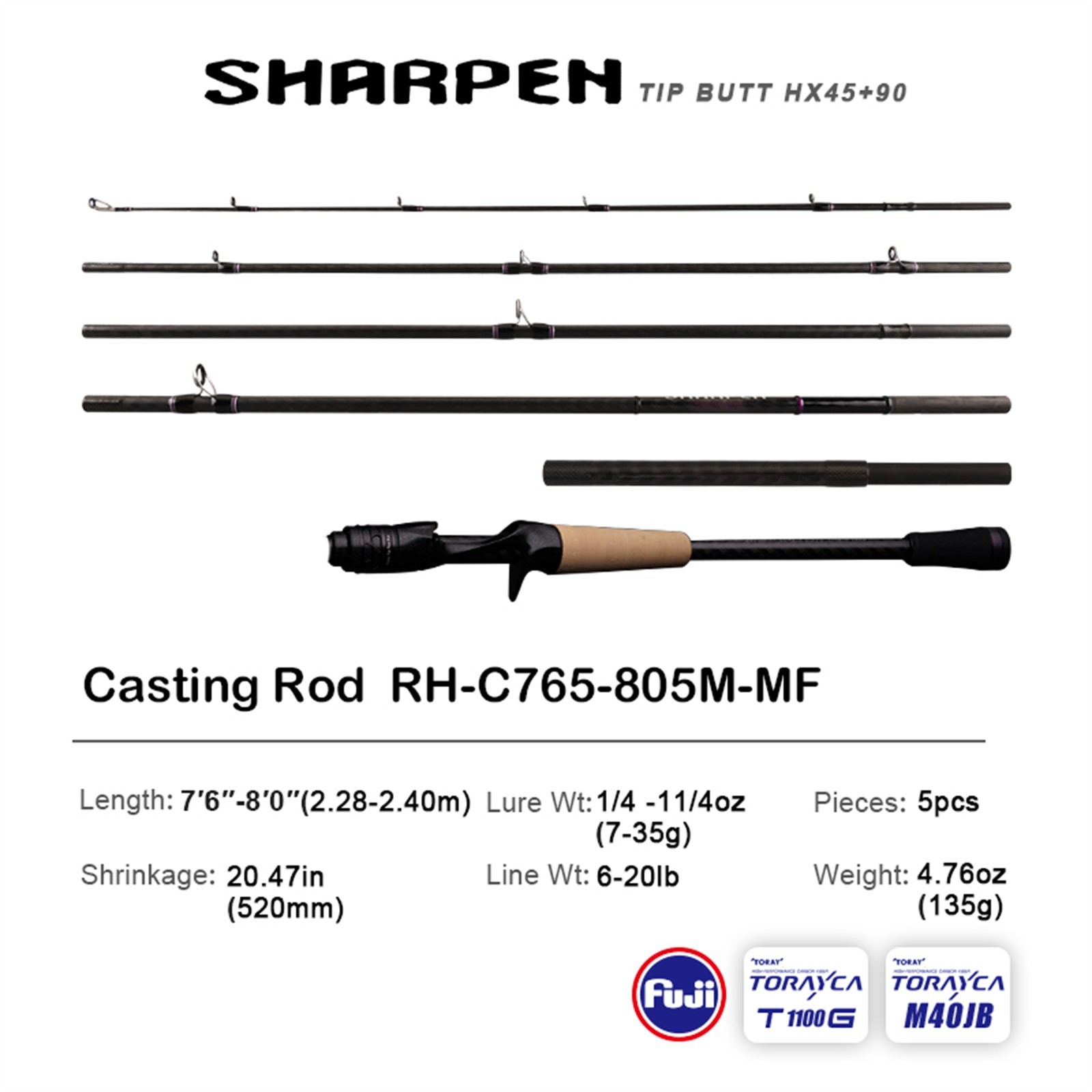 PURELURE SHARPEN RH-C765-805M-MF Casting Rod Travel