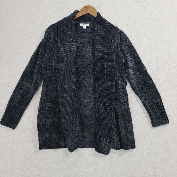 NEW Orvis Womens XS Open Front Cardigan Sweater Charcoal Black Ribbed