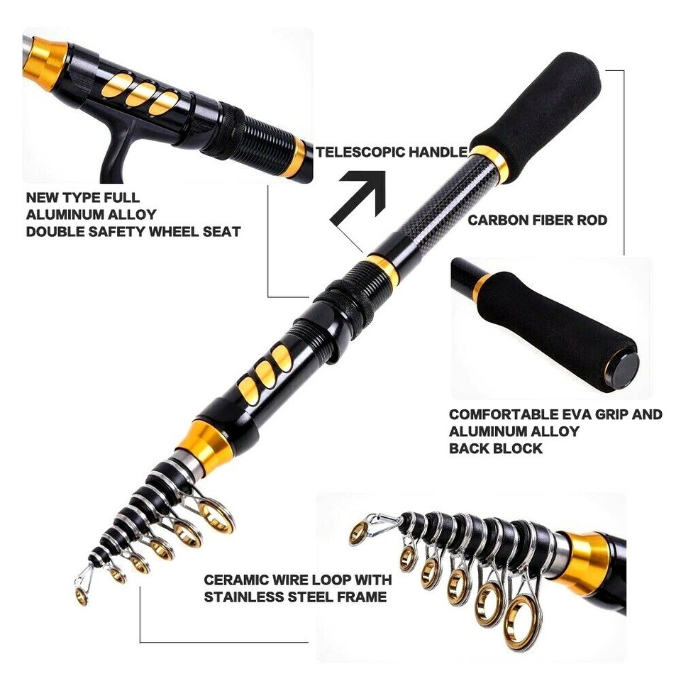 Ultralight Spinning Fishing Rod Pole Hard Carbon Fiber Telescopic Alloy Seat EVA