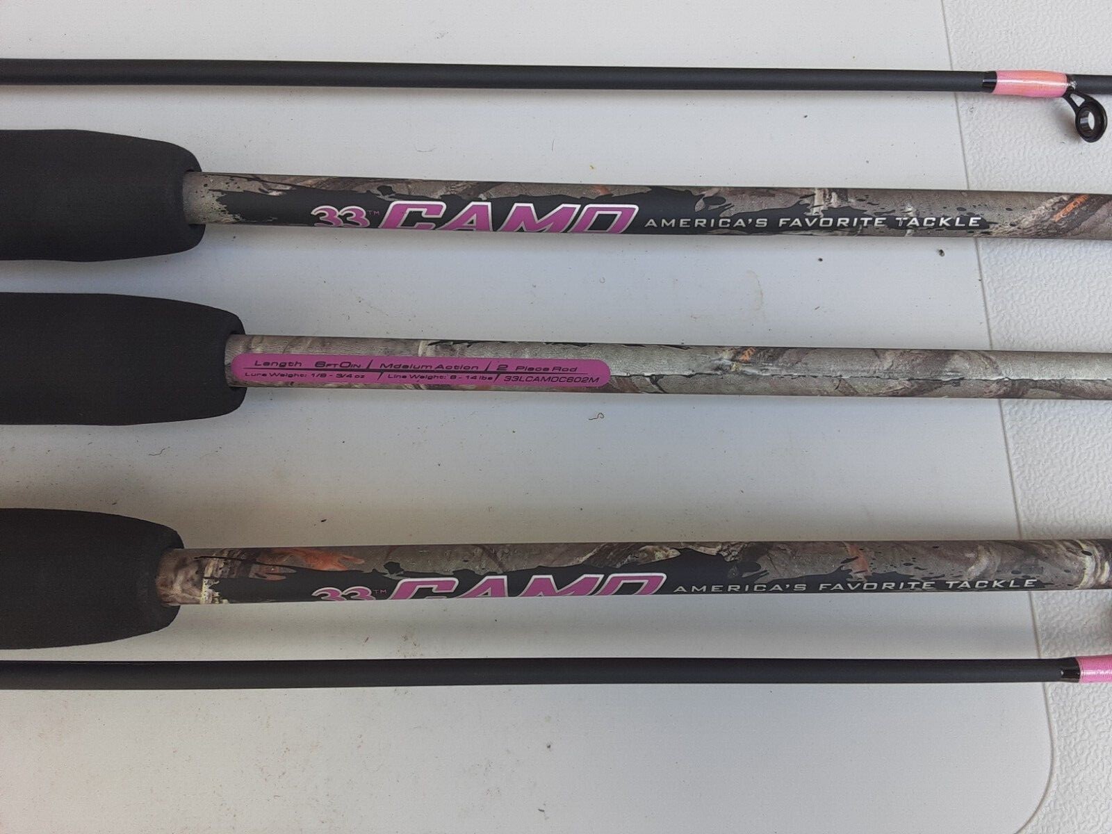 lot 3 New Zebco 33 Camo Casting 6’ foot Rods Medium Action Pink 2 piece