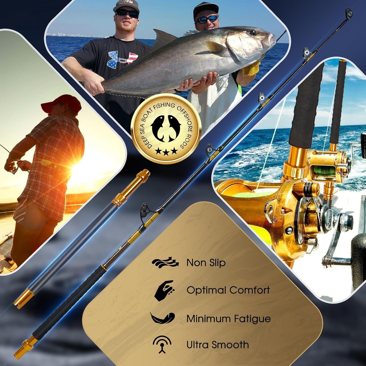 Offshore Trolling Rod Saltwater Big Game Boat Fishing Rod Heavy Duty Roller Rod