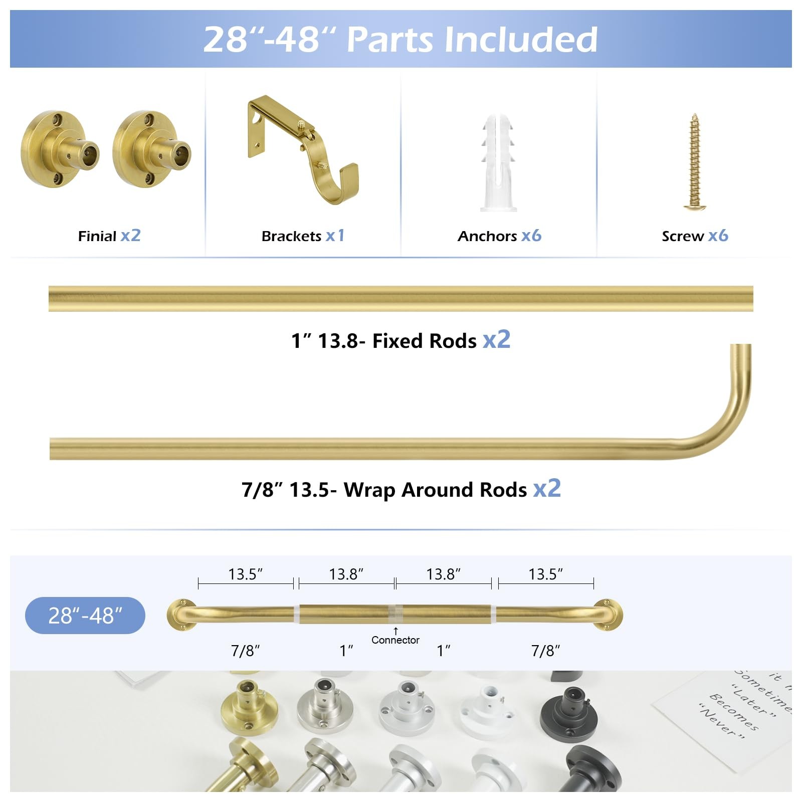 TANGWIN Gold Wrap Around Curtain Rods 28 to 48 Inch:Blackout Heavy duty Adjusta