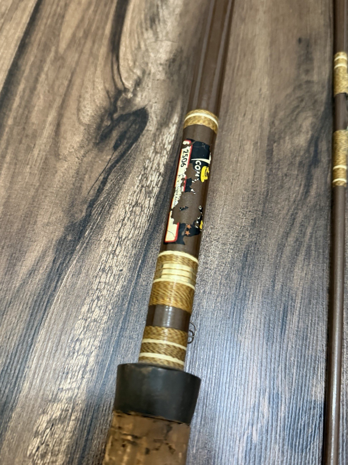 Vintage Abu Garcia 7’6” One Piece Fishing Rod Cork Handle Brown Fiberglass