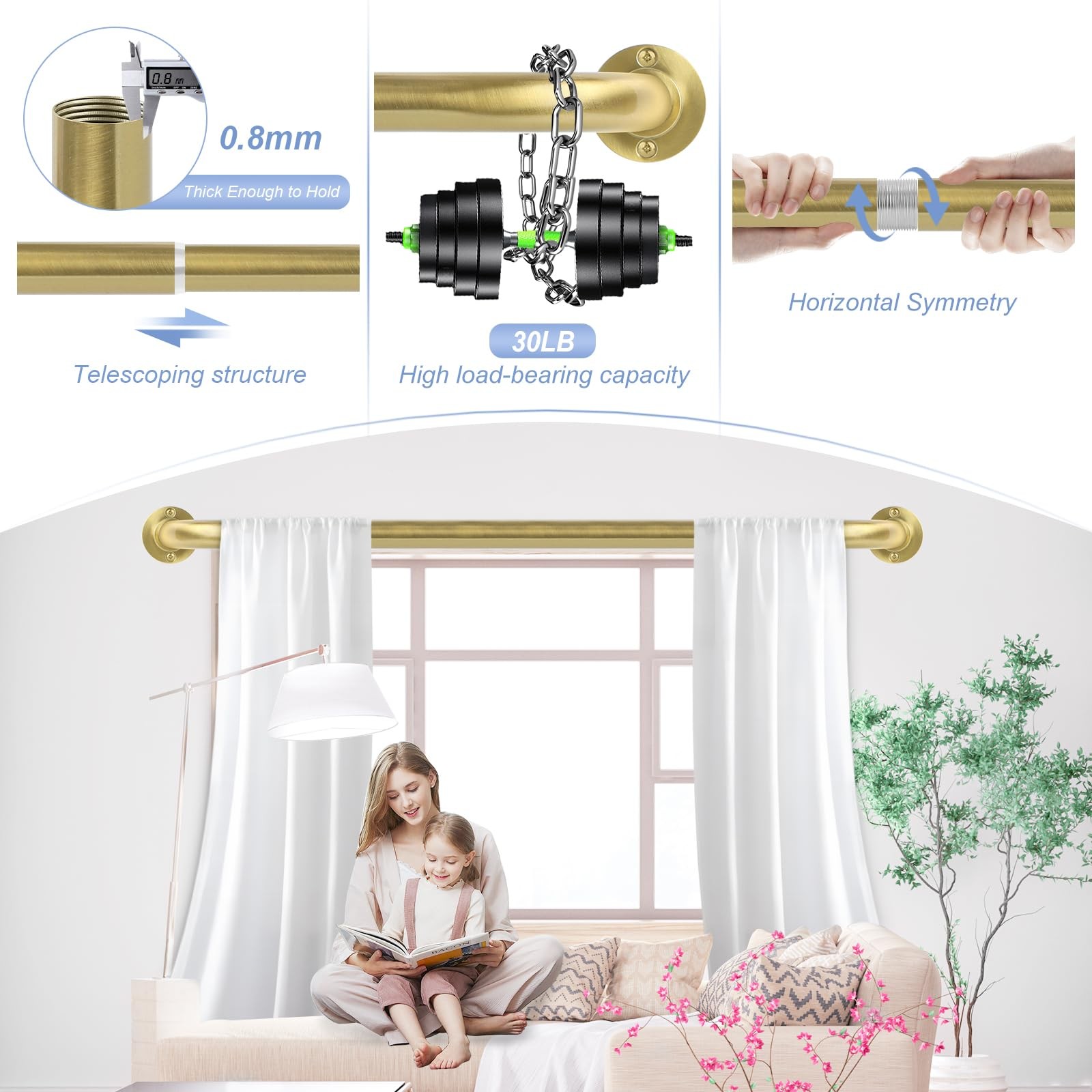 TANGWIN Gold Wrap Around Curtain Rods 28 to 48 Inch:Blackout Heavy duty Adjusta
