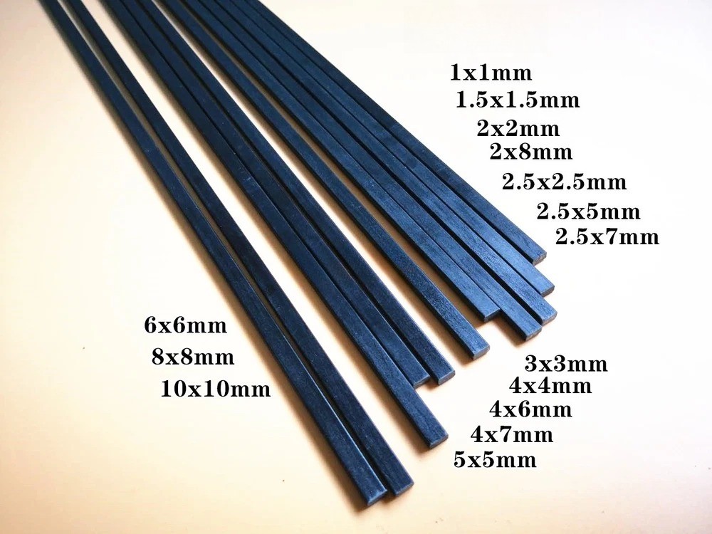 2pcs Pultruded Carbon Fiber Rods 500mm Lengths 1 2 3 5 6 8 10mm Square Bar Rod