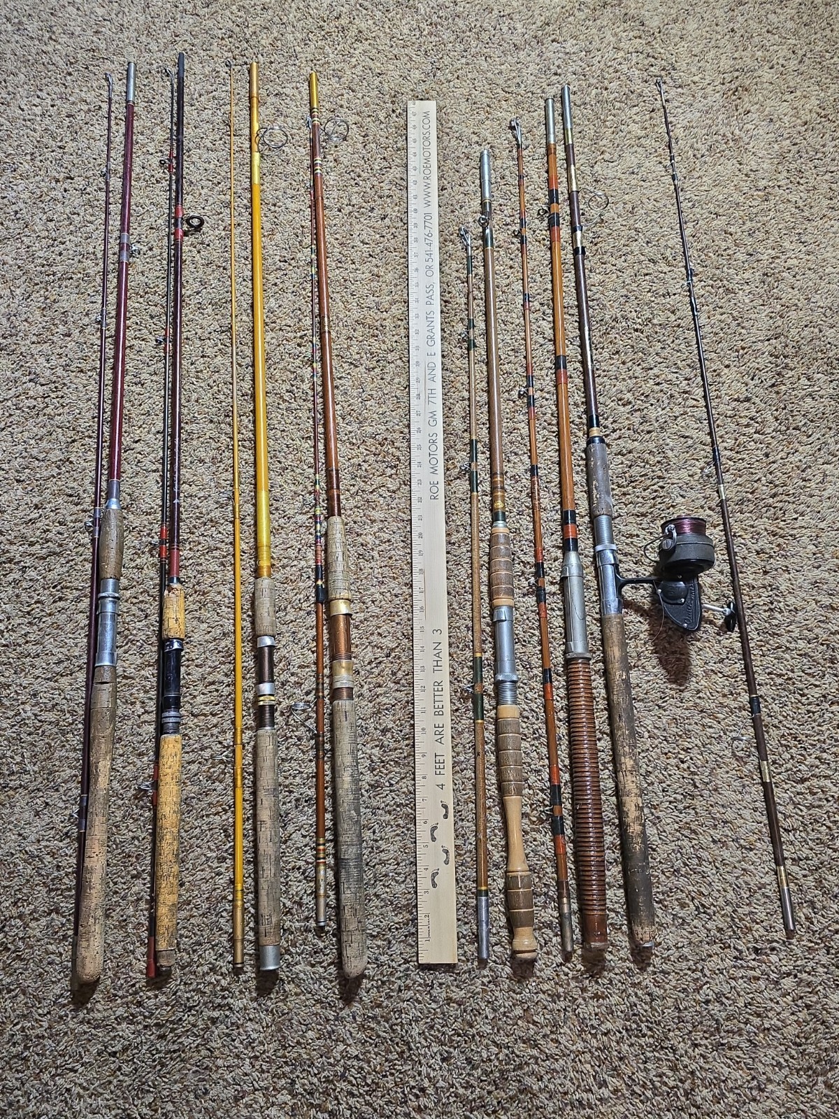 7 Vintage Fiberglass Bamboo Saltwater Freshwater Rods Eagle Claw Motague “As Is”