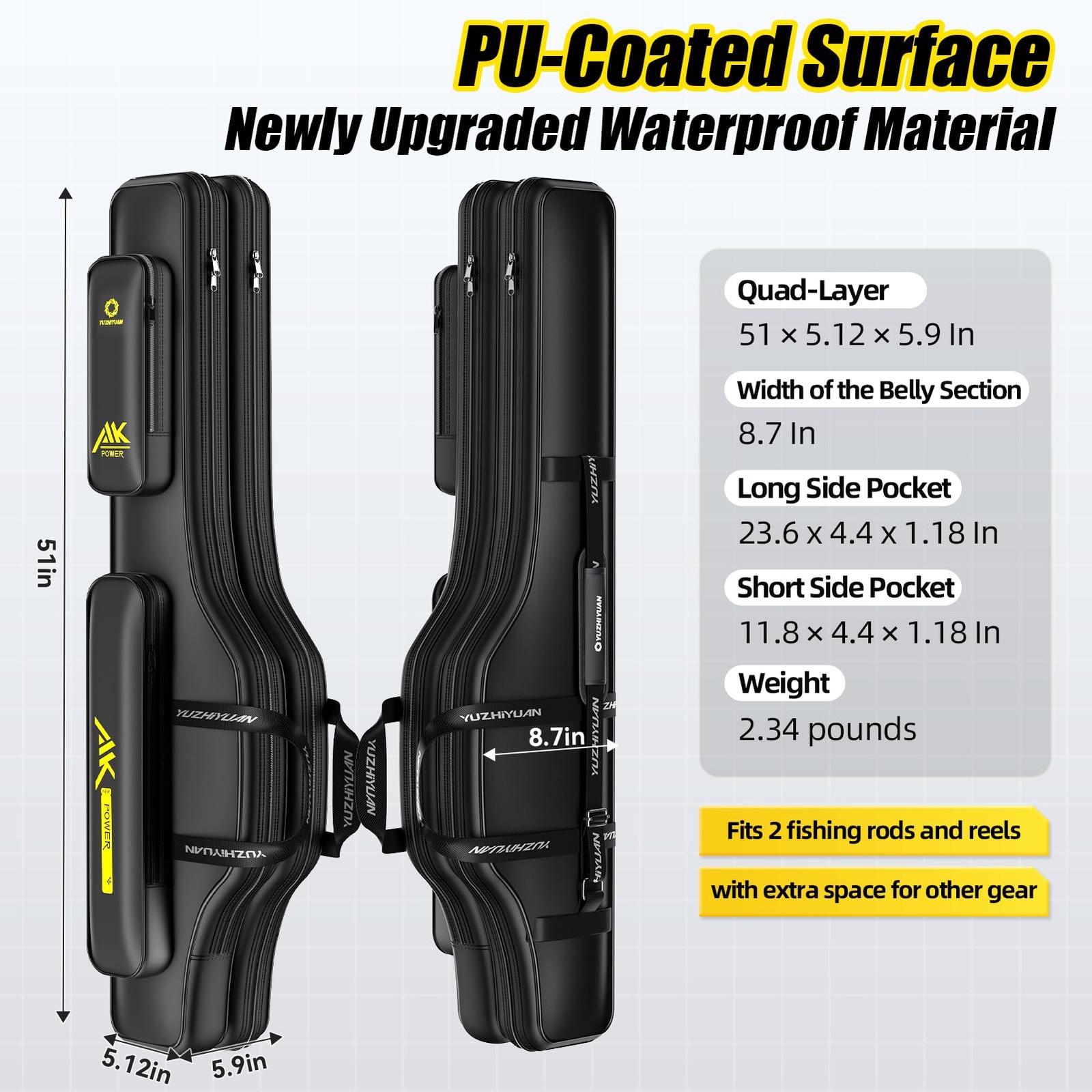 Yuzhiyuan 51in Double-Layer Fishing Rod Bag Waterproof Leather Membrane Wire Fra