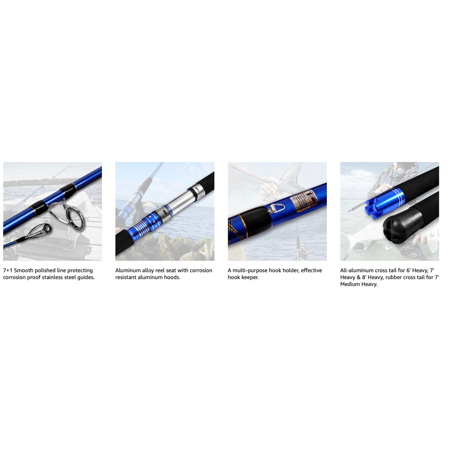 Fiblink 6ft Heavy Saltwater Spinning Rod 2Pc Offshore Graphite EVA Grip Durable