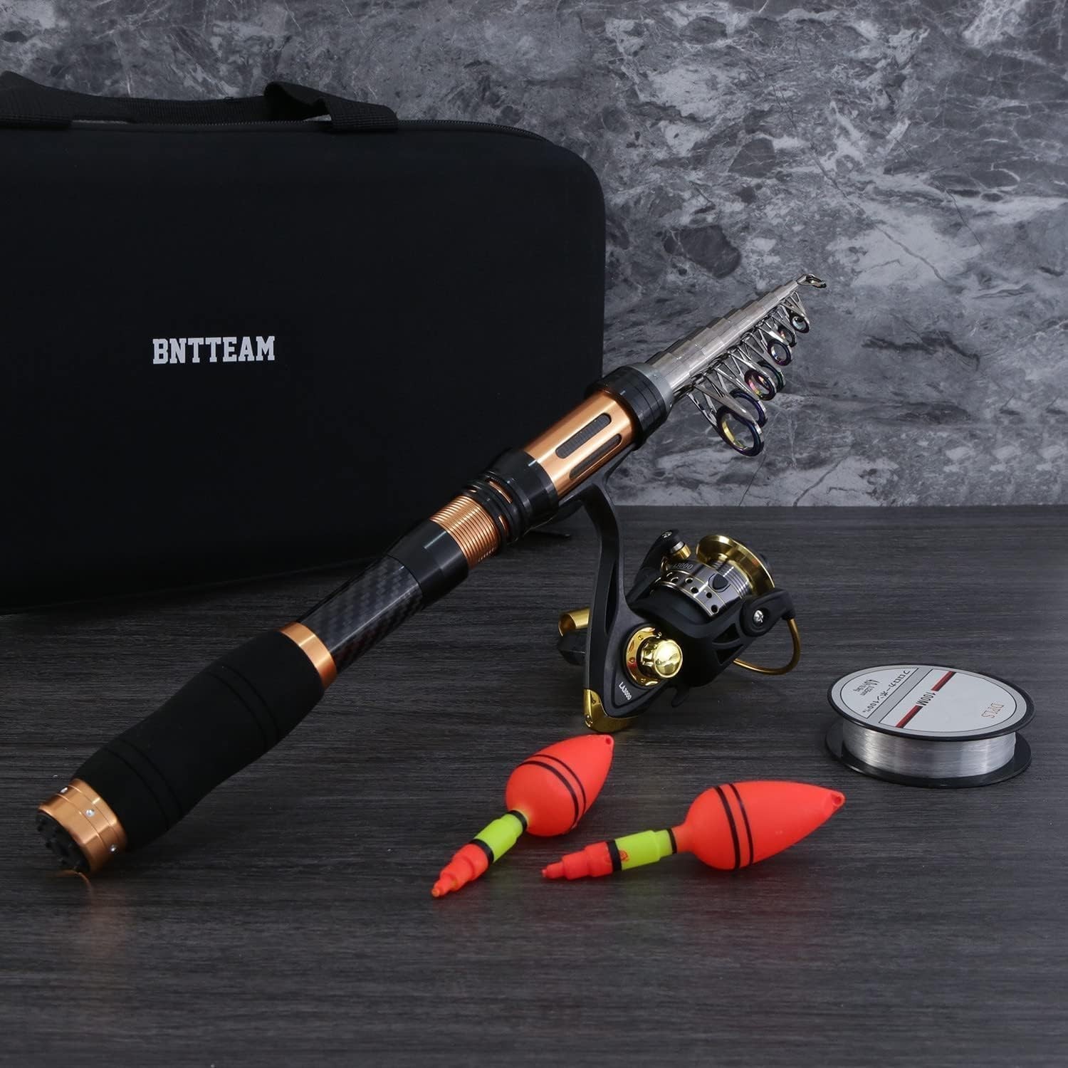 Portable Fishing Spinning Rod and Reel Combo Set Carbon Fiber Fluorescent Rod…