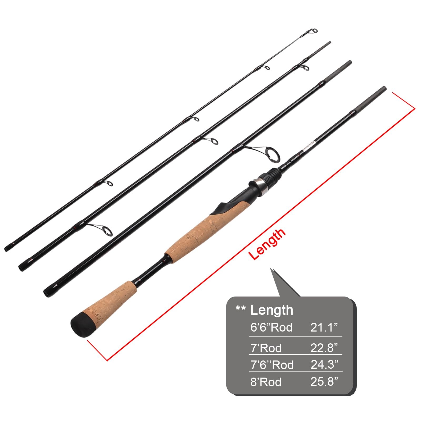 4-Piece Portable Carbon Spinning Fishing Rod, Medium, 6’6″