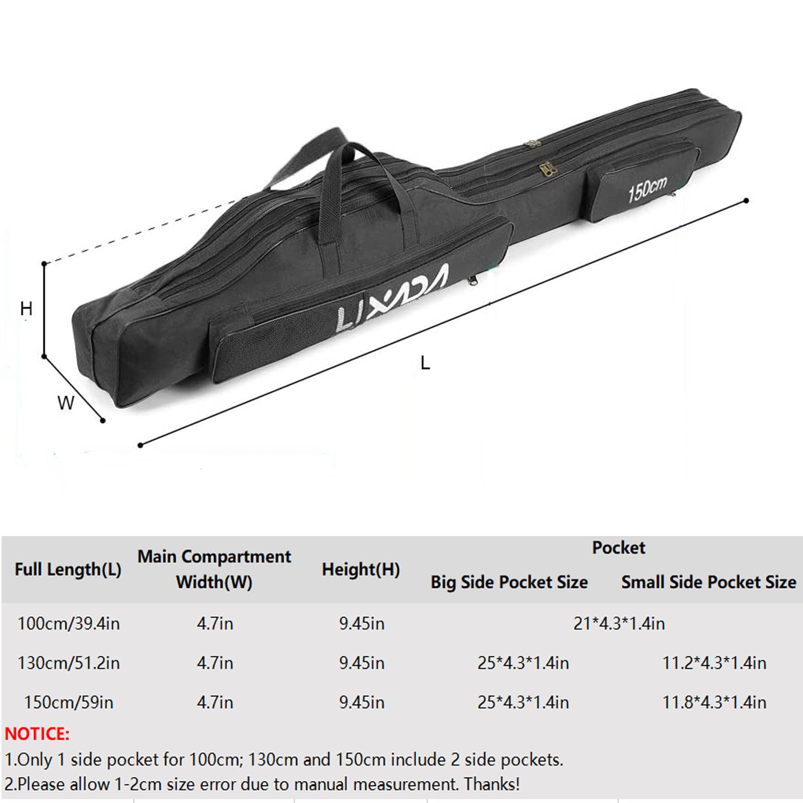 Lixada Fishing Rod Case Portable Folding Storage Bag Fishing Gear Organizer