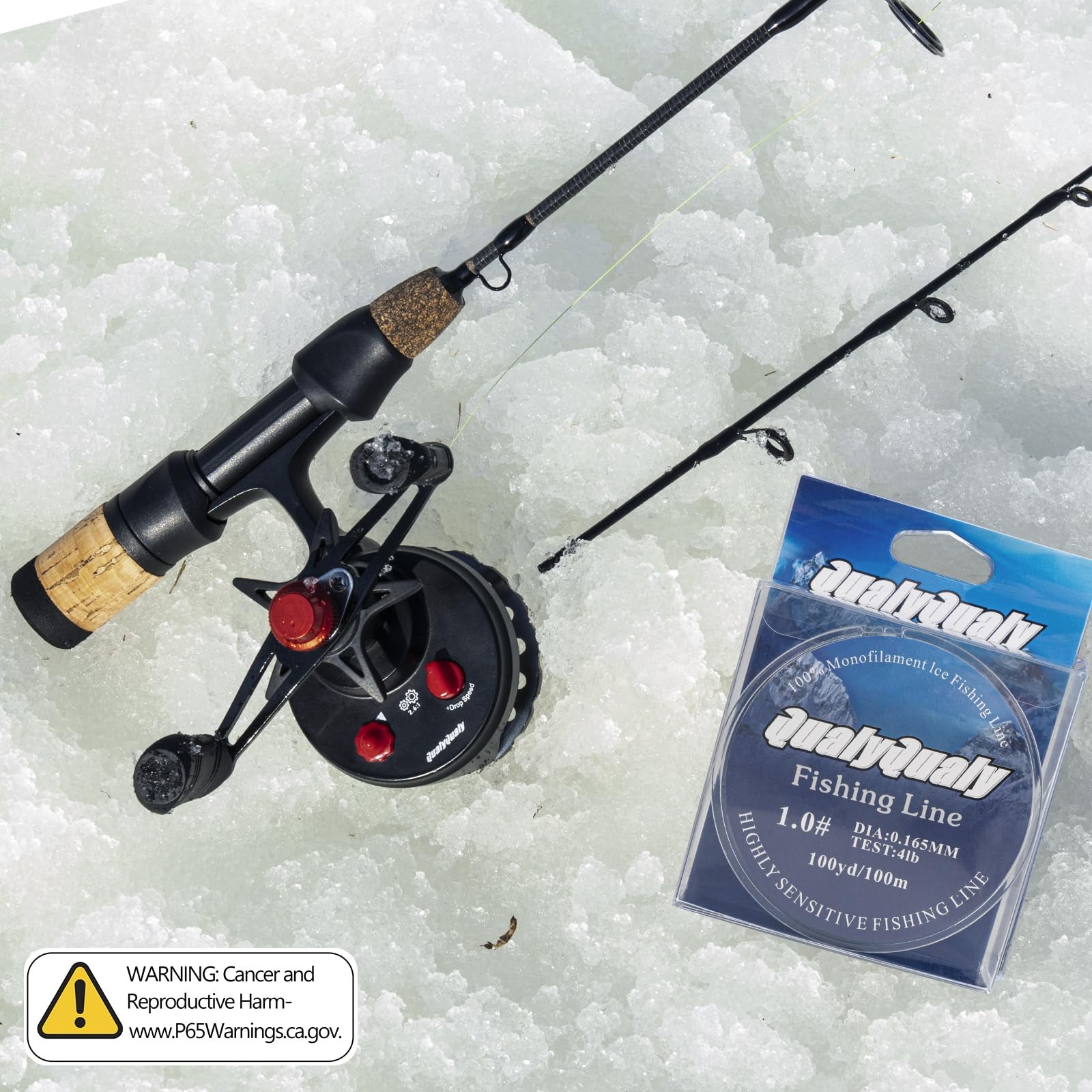 QualyQualy 24″ M/ML Ice Fishing Rod & Reel Combo, 2 Tips – Walleye, Perch, Trout