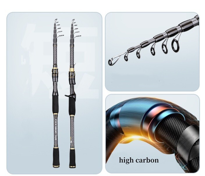 1.8m-3.6m Telescopic Fishing Rod Spinning Casting Rod Carbon Fiber Pole Portable