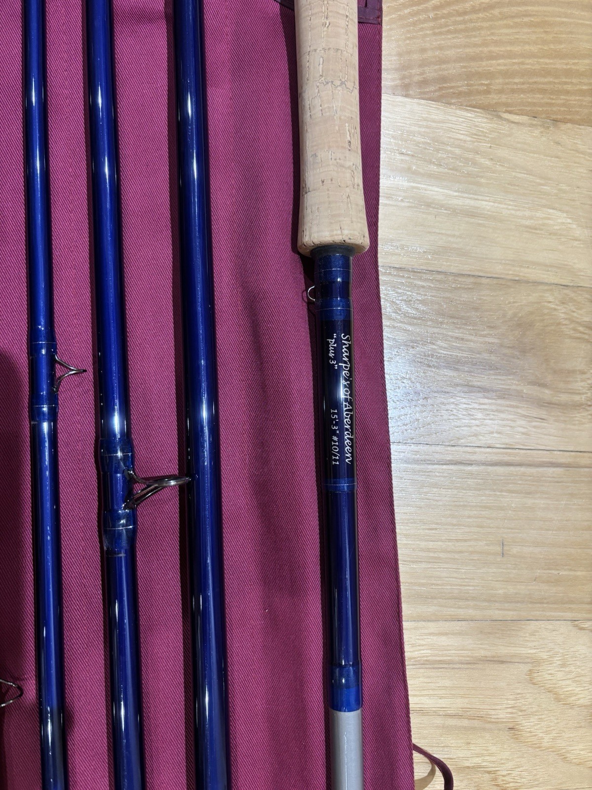 Sharpe’s of Aberdeen Plus 3 15’3″ #10/11 4pc Blue Fiberglass Fly Rod Cork Handle