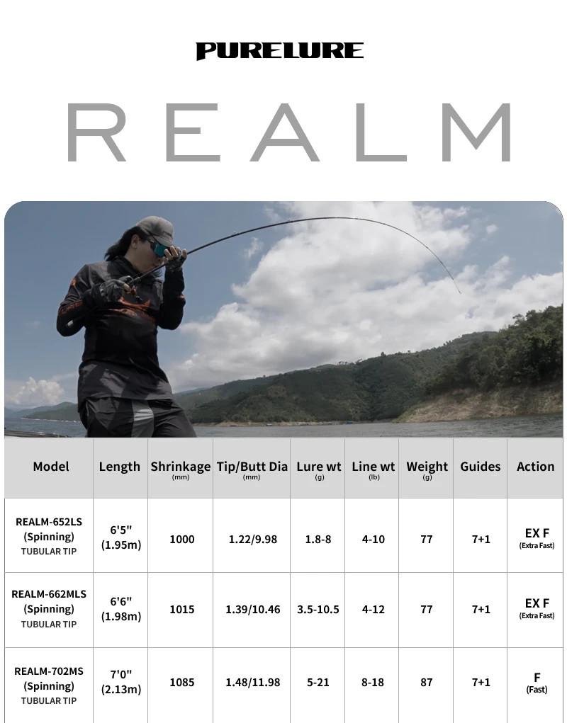 PURELURE REALM Bass Rod M40X Toray Carbon EX F/F Action Fuji SIC Pike