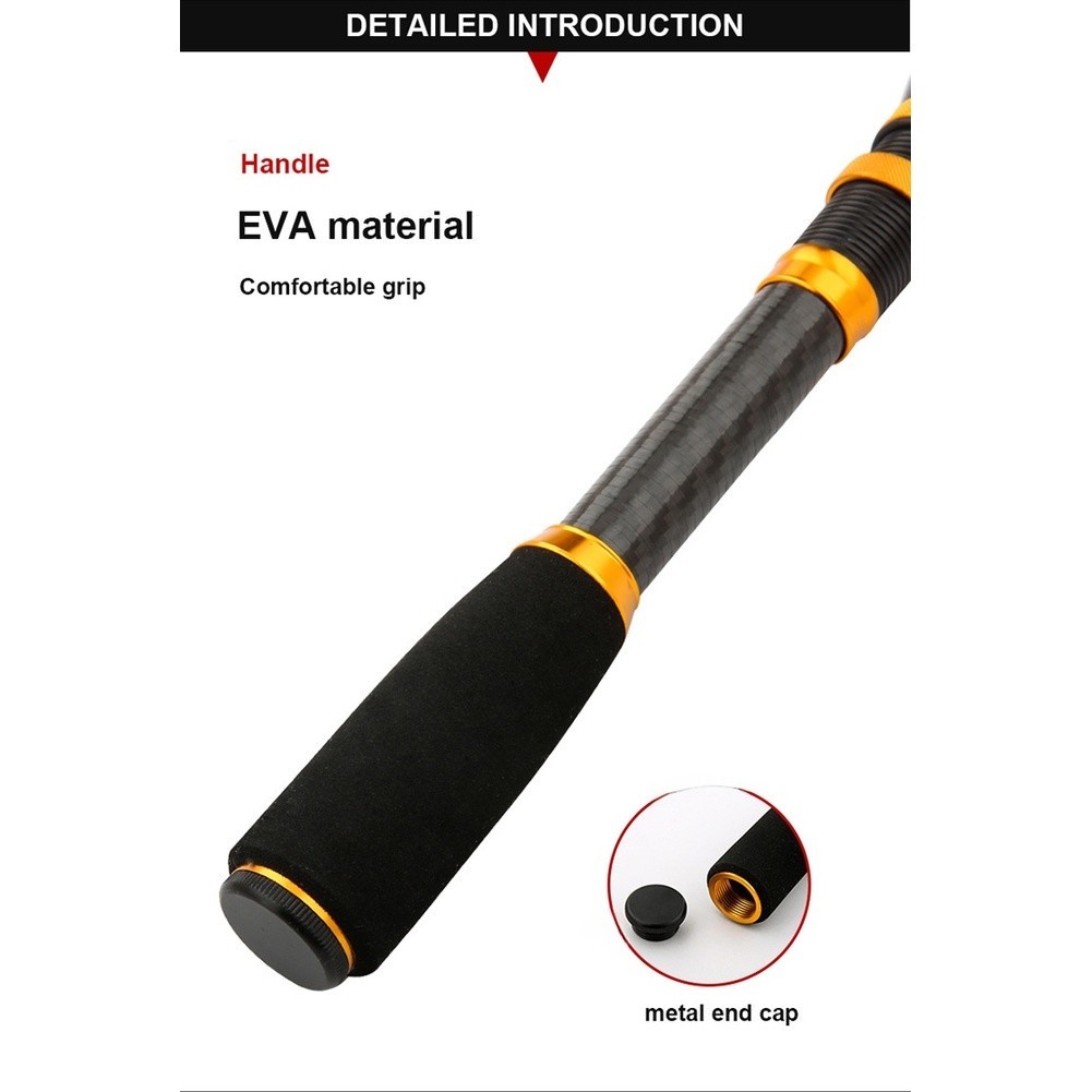 Black Gold Carbon Telescopic Sea Fishing Rod Hard Action Casting Pole 1.8M 2.1M