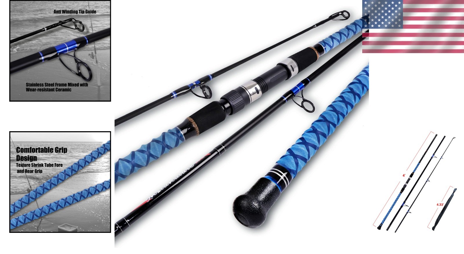 High-Performance 12ft Surf Spinning Fishing Rod 3 Piece – Lightweight & Strong