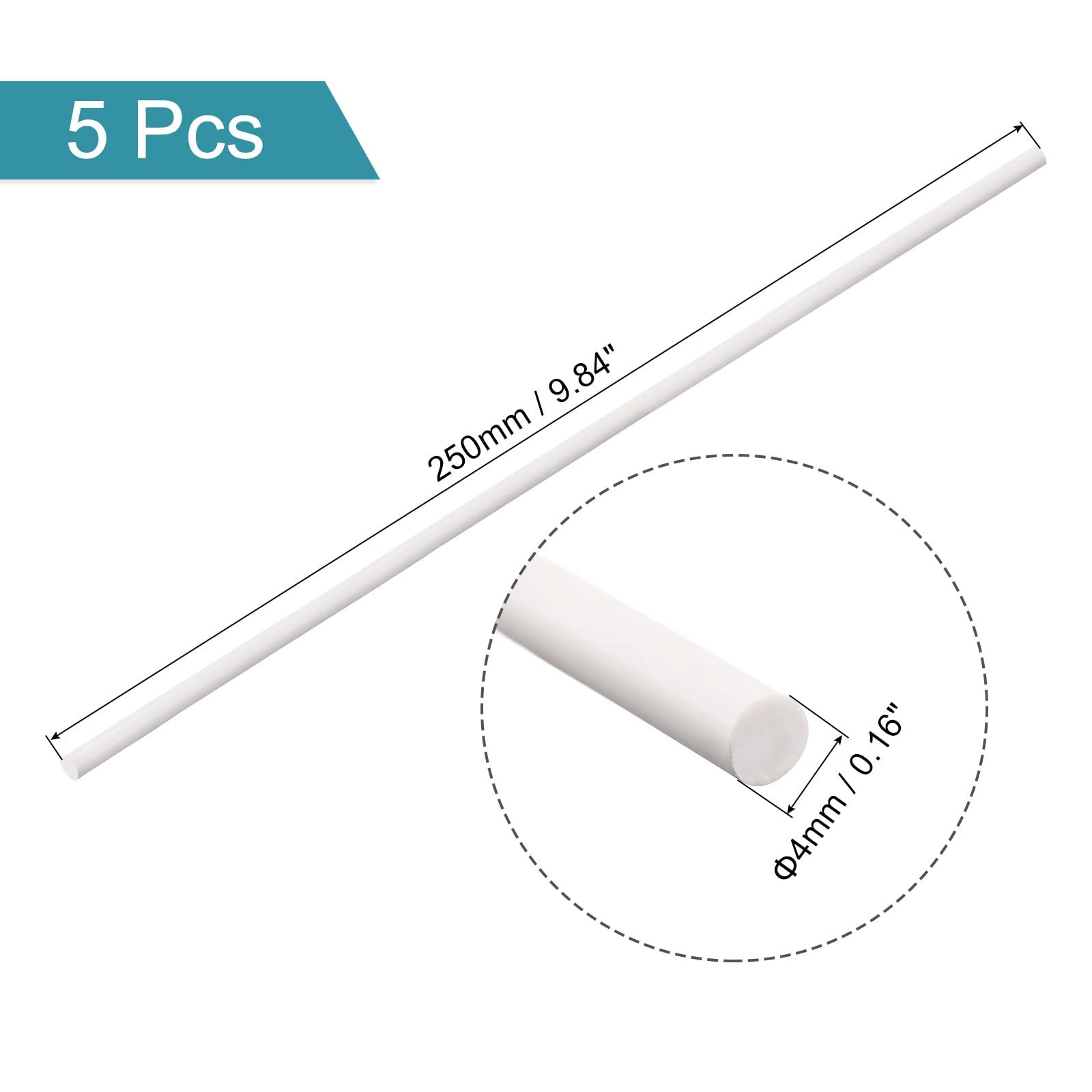 5 PCS ABS Plastic Rod Round Solid White Bar 4mmx250mm DIY Architectural Model