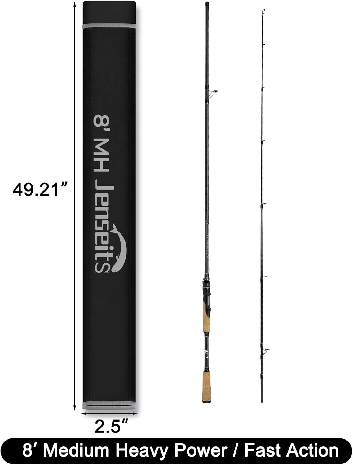 8′ Medium Heavy Saltwater Carbon Fiber Fishing Rod Spinning Casting – 2 Pole