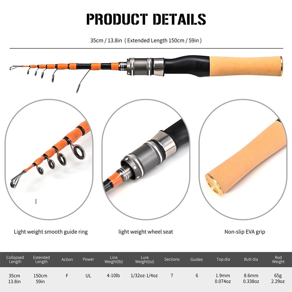 Telescopic Casting and Spinner Fishing Rod UL Power Compact and Lightweight