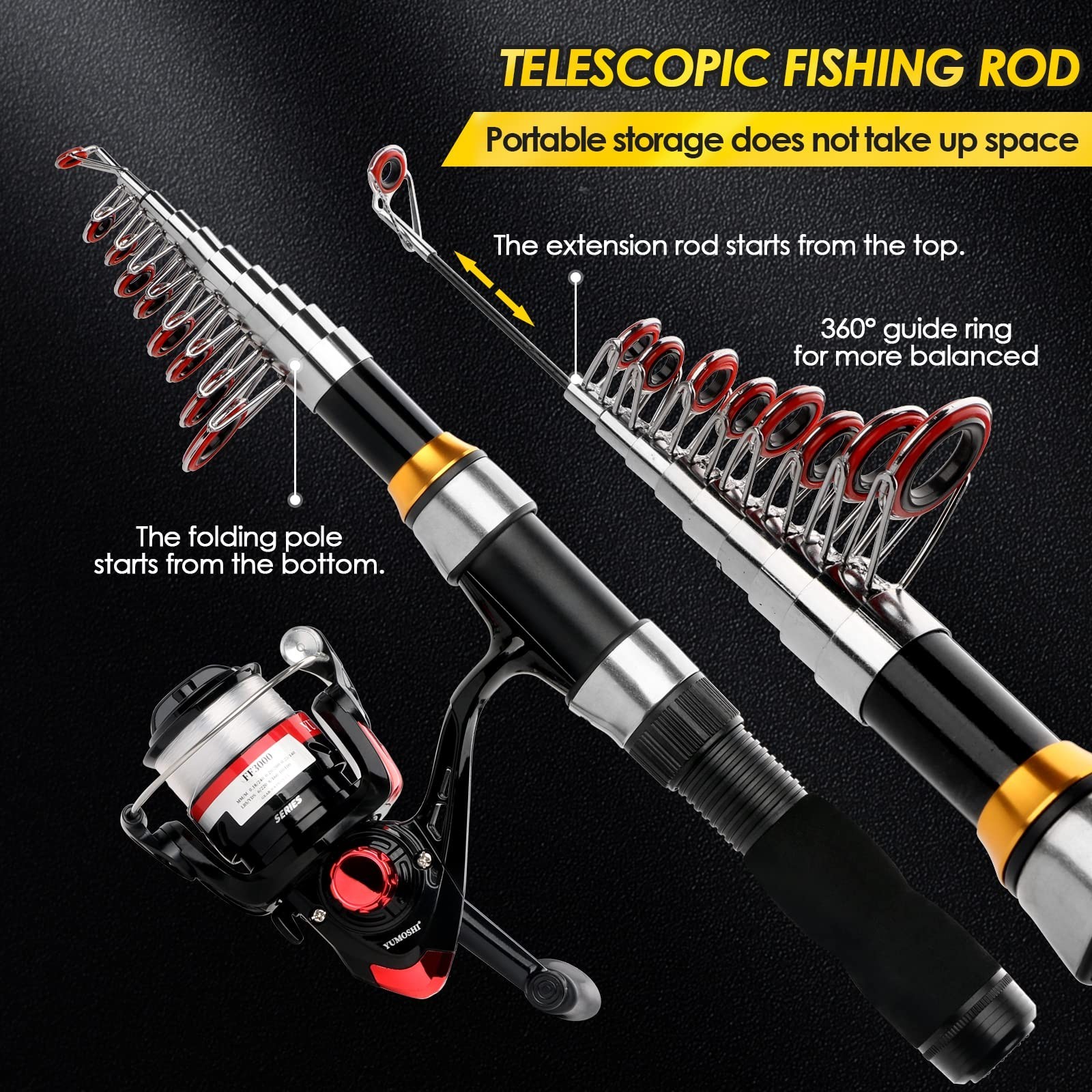 Telescopic Fishing Rod Reel Combo 2PCS 6.89FT Collapsible Fishing Pole Spinni…