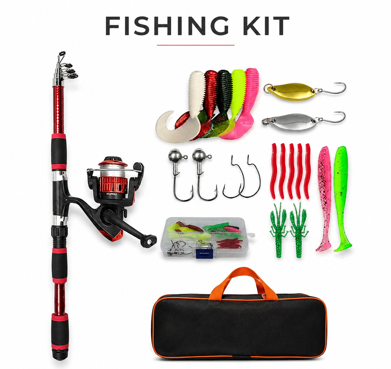 6ft Telescopic Fishing Rod & Reel Set Complete Tackle Kit Sea Freshwater
