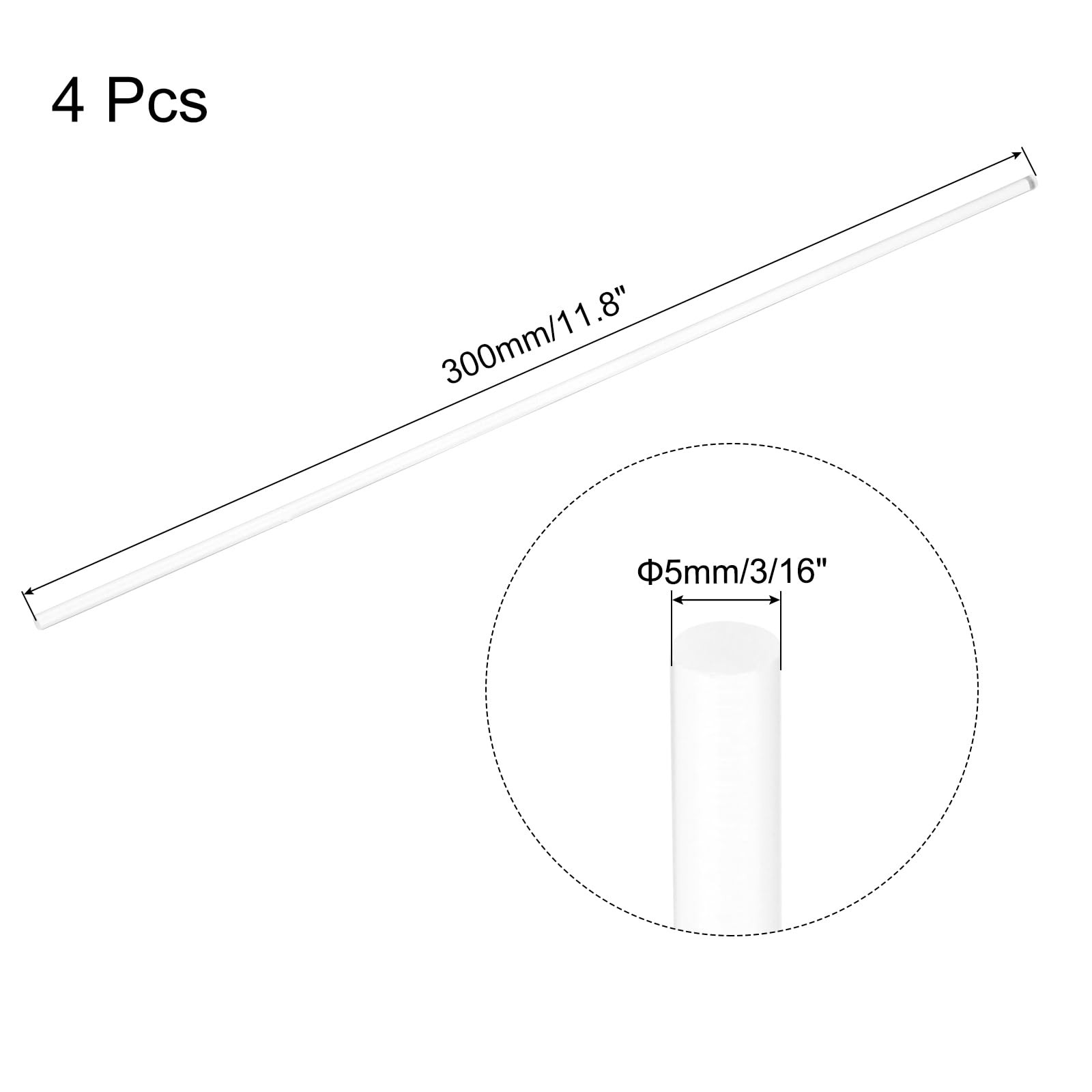 4 PCS 3/16×12 Inch Clear Acrylic Round Dowel Rods 5mmx300mm Plastic Sticks