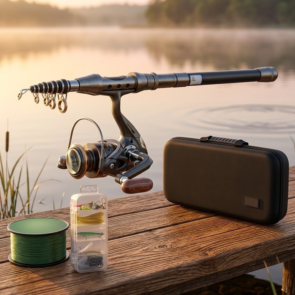 1.5m 1.8m 2.1m 2.4m Fishing Rod and Reel with Bait Set Line and Carry Bag