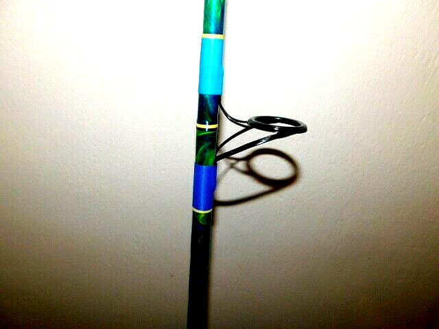 CUSTOM SPINNING ROD MAHI BLUE GREEN YELLOW MARBLE 25-50 LB FUJI GUIDES 7′ NEW