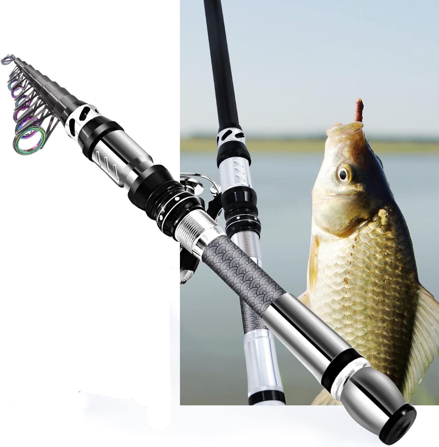 Bntteam Portable Fishing Spinning Rod And Reel Combo Set Carbon Fiber