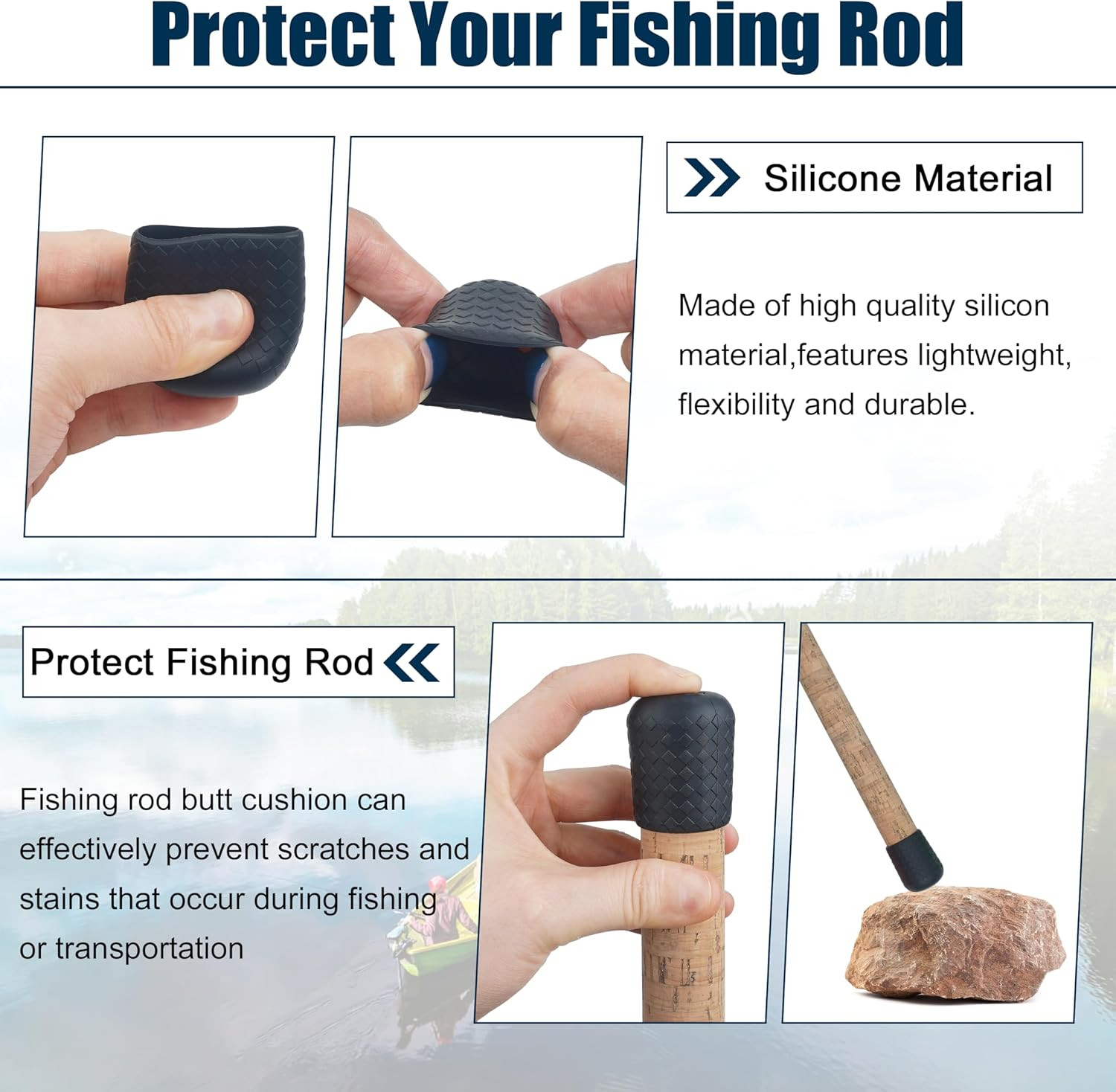 Fishing Rod Butt Cushion, Silicone Fishing Rod Butt Cap End Pole Seat Cushions P