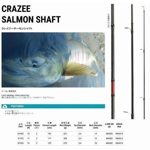 Alpha Tackle Crazy Salmonshaft S1203 Salmon Fishing Rod, 60g Cast, 4.5kg Drag, U