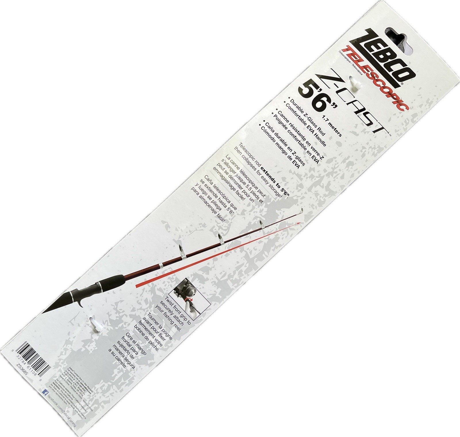 ZEBCO Z-CAST Telescopic Casting Rod, Extendable 17-Inches to 5-Foot 6-Inch NEW