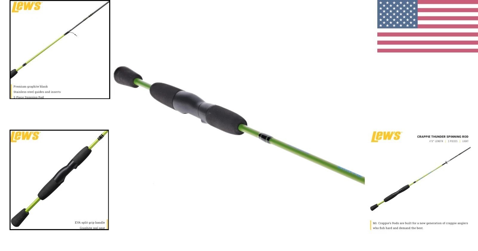 Crappie Thunder Spinning Fishing Rod, Light Power, Fast Action, 2-Piece Grap…